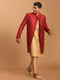 Vastramay Men's Maroon Silk Blend Sherwani With Rose Gold Kurta Pant Set